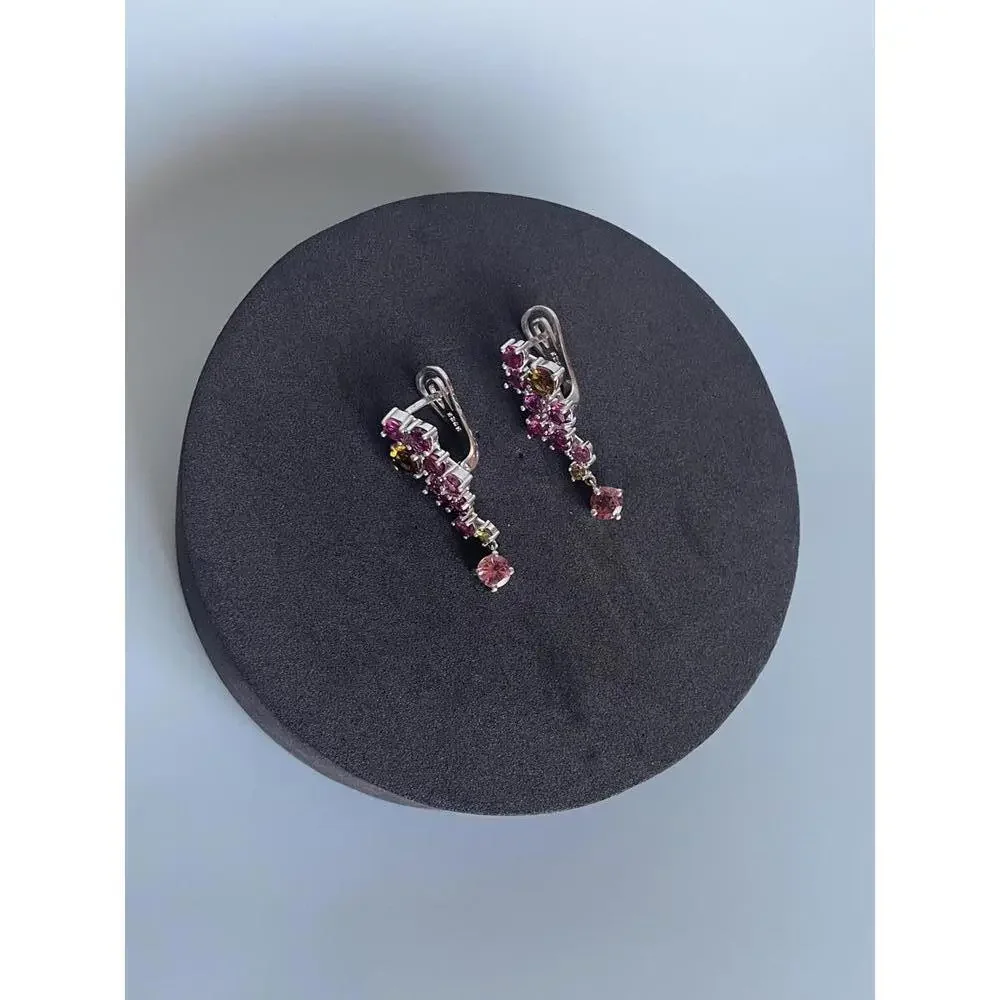 SOLD 925 Sterling Silver Earrings Round Tourmaline Rhodolite Garnet Gemstone - Picture 8 of 8